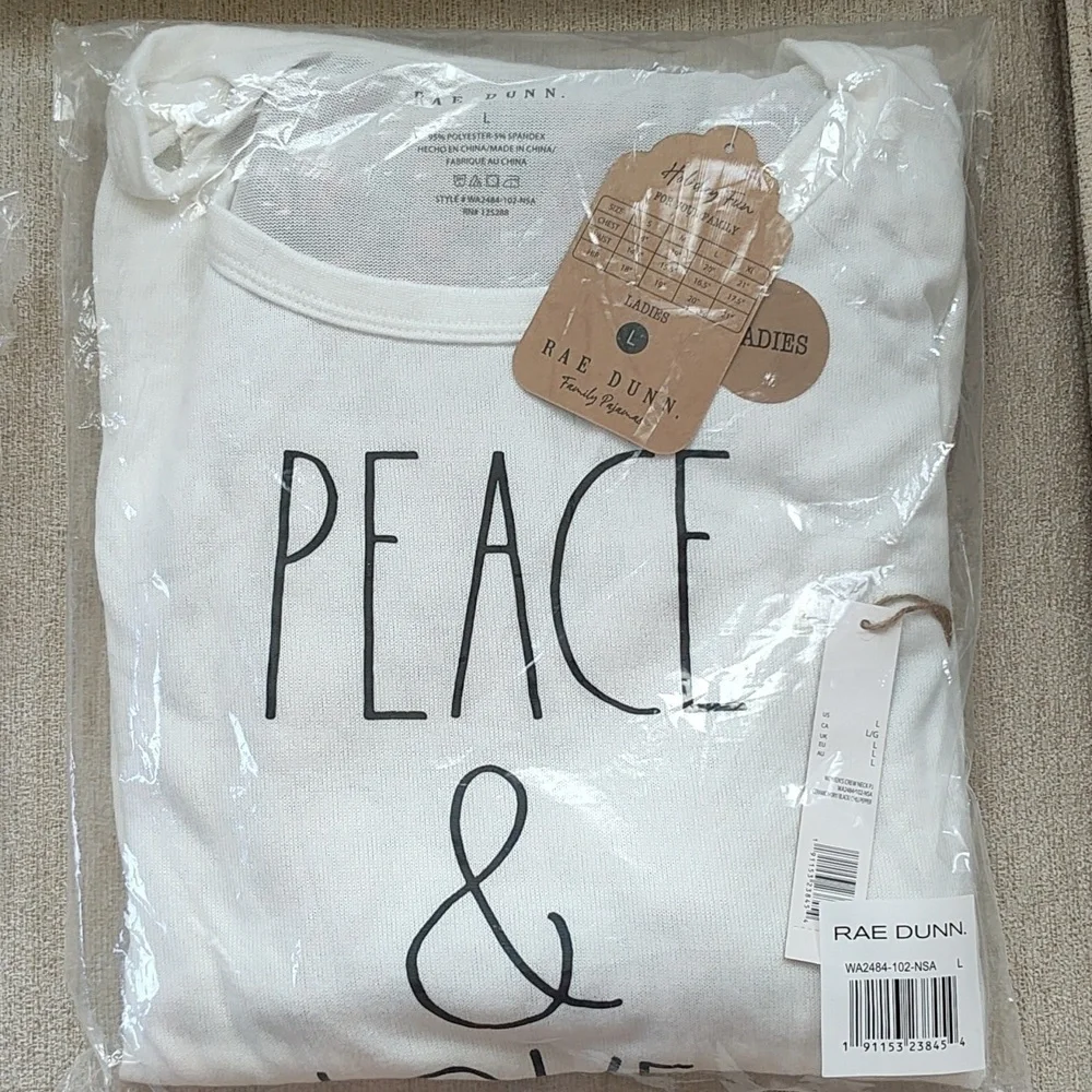 New Rae Dunn Peace and Love Pajama Set